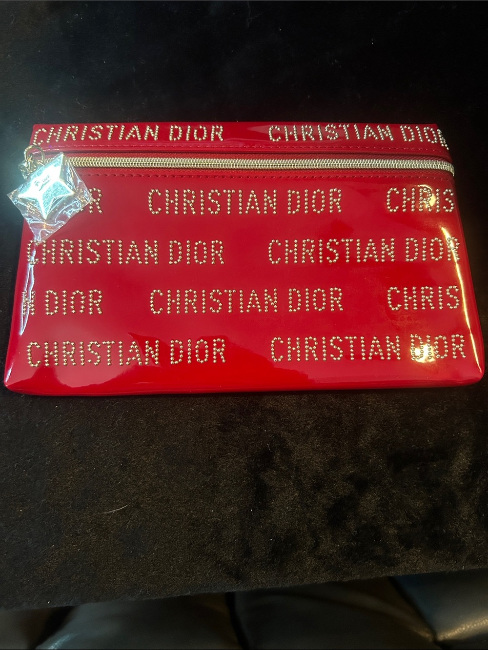 Dior Red Patent Logo Pouch with Star Charm